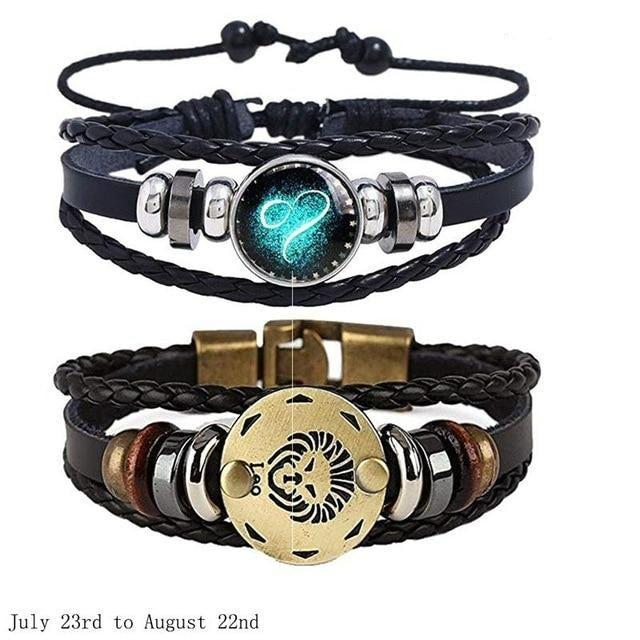 Luminous Zodiac Charm Leather Bracelet