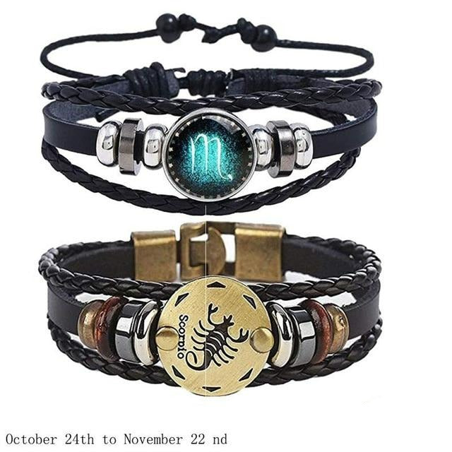 Luminous Zodiac Charm Leather Bracelet