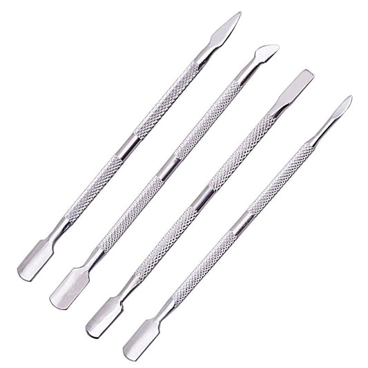 Four Stainless Steel 2-in-1 Cuticle Pushers