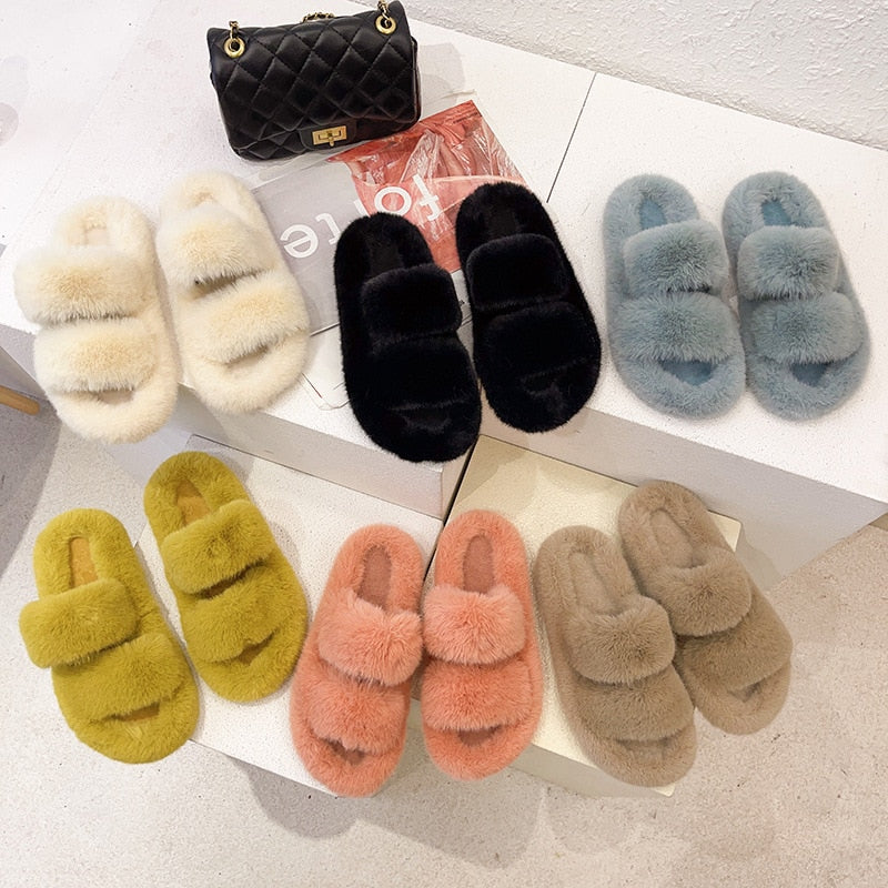 Jane Double Strap Plush Slippers