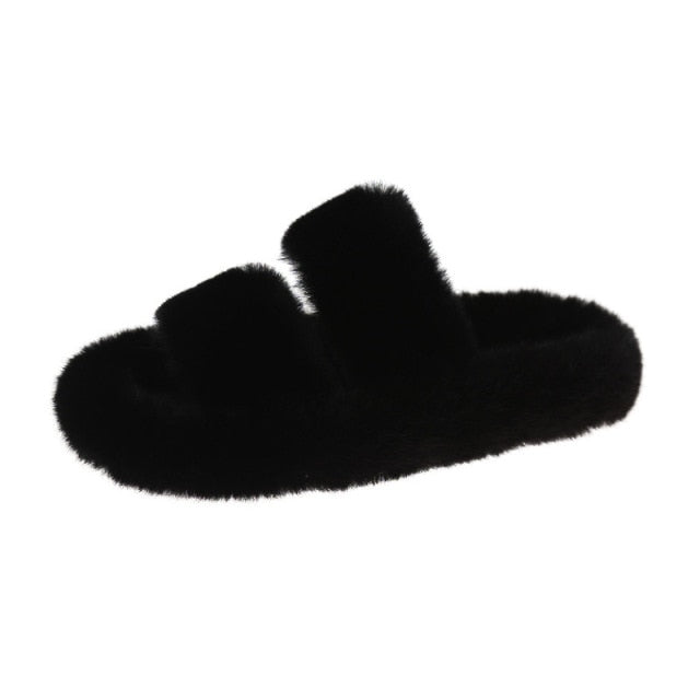 Jane Double Strap Plush Slippers