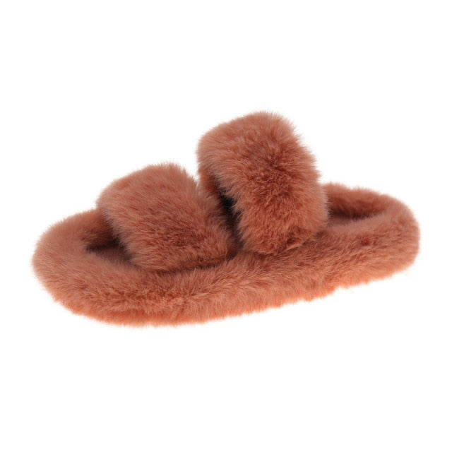 Jane Double Strap Plush Slippers