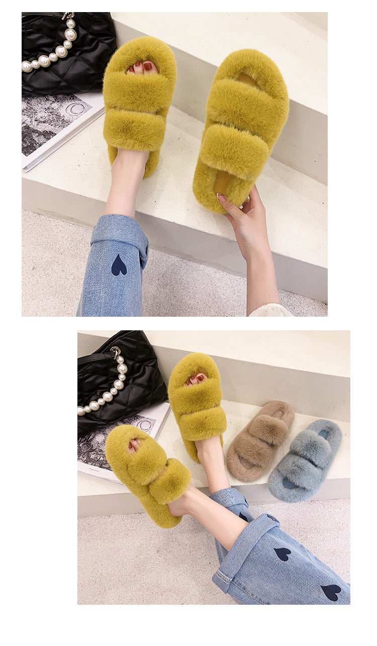 Jane Double Strap Plush Slippers